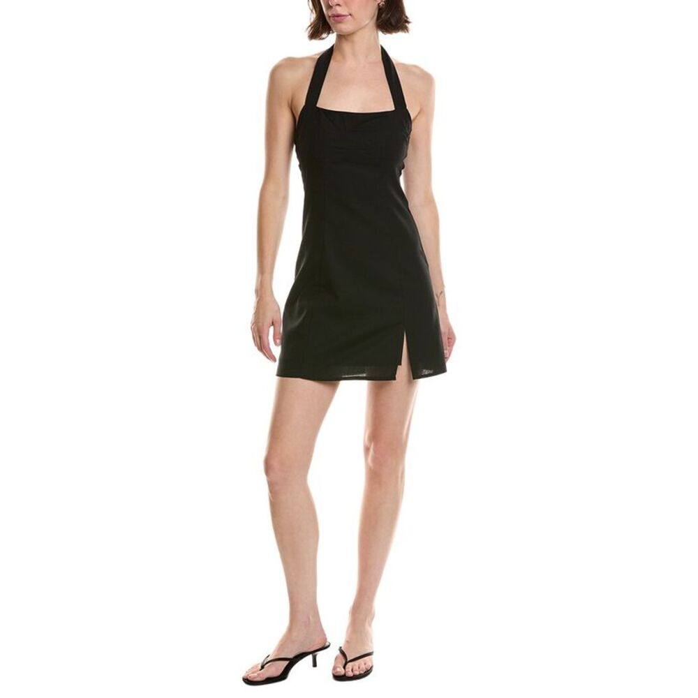 Nia Womens  Emil Linen-Blend Mini Dress, Black